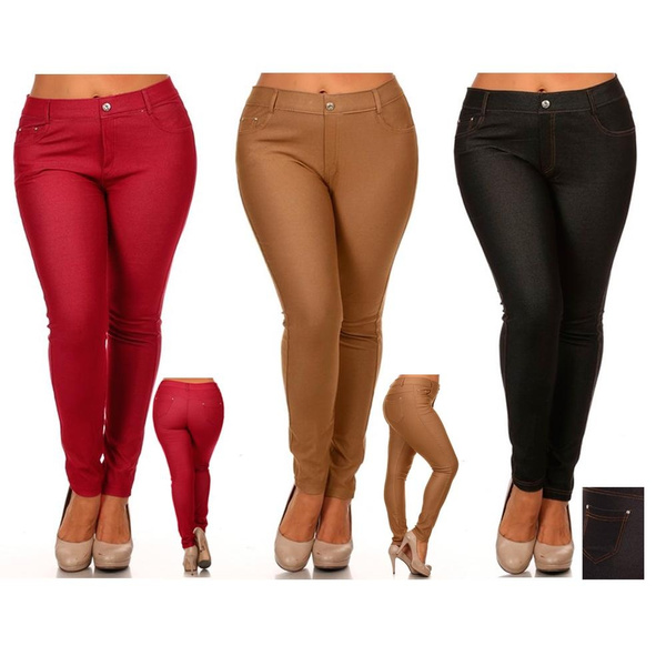 Womens Plus Size Jeans Look Skinny Slim 