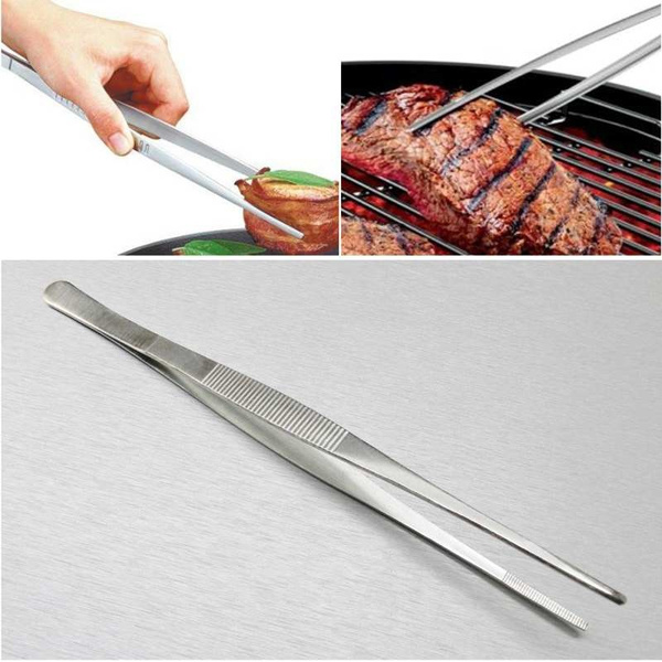 30 cm stainless steel long food tongs straight tweezers kitchen barbecue tool