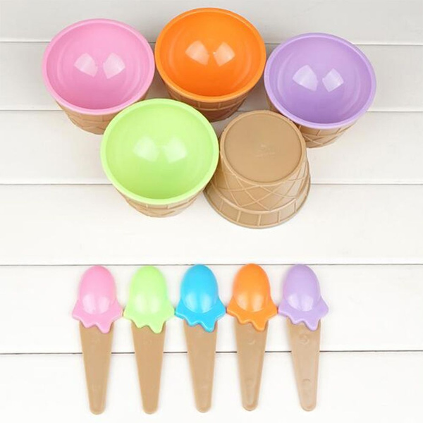 Cream Bowls Dessert Container Holder With Spoon Ice Cream Scoops Ice Cream Cups 