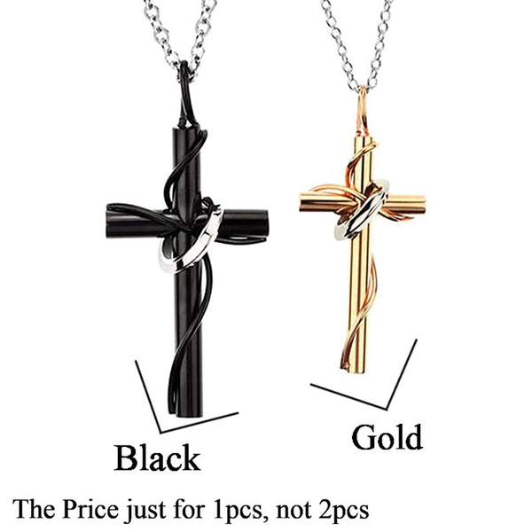 His and Hers Stainless Steel Pendant Necklace 1PCS Cubic Zirconia Cross Wedding Necklace