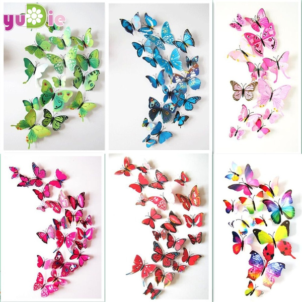 12pcs Set Arrive Mirror Sliver 3d Erfly Wall Stickers Party Artificial Flower Decorative Clipping Wreath Wedding Decoration Fake Wish - Artificial Flower Wall Mirror