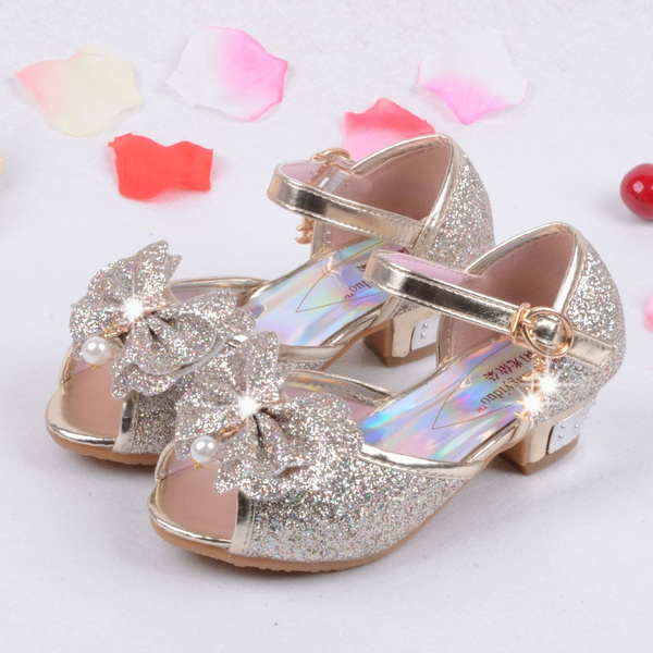 Children's Diamond Wedding High Heels Sequin Crystal Princess Leather Shoes  Girls sandals Kids Evening Dress Performance Shoe - AliExpress