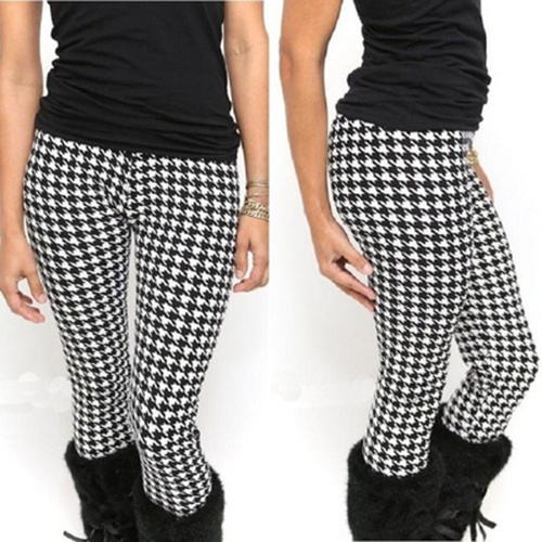 Fashion Houndstooth Black Stockings Women New Tight High Thin
