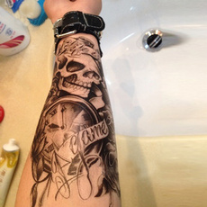 Black Fake Waterproof Tatoo Fashion Temporary Tattoos Skull Rose Arm Body Art Transfer Sticker wnlin261-160119001D54