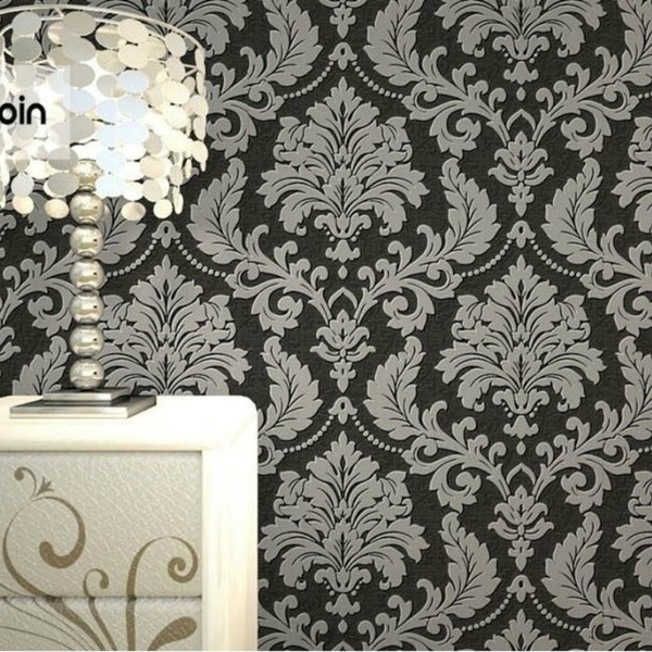 Modern Home Decor Metallic Textured Damask Embossed Wallpaper Soft Gray Silver 