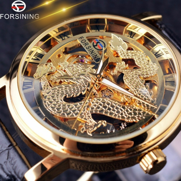 Forsining Dragon Skeleton Design Transparent Watches Gold Dial Men's Watch  Top Brand Luxury Mechanical Wrist Watch | Wish