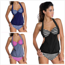 bathing suit, two piece swimsuit, Beach, Stripes