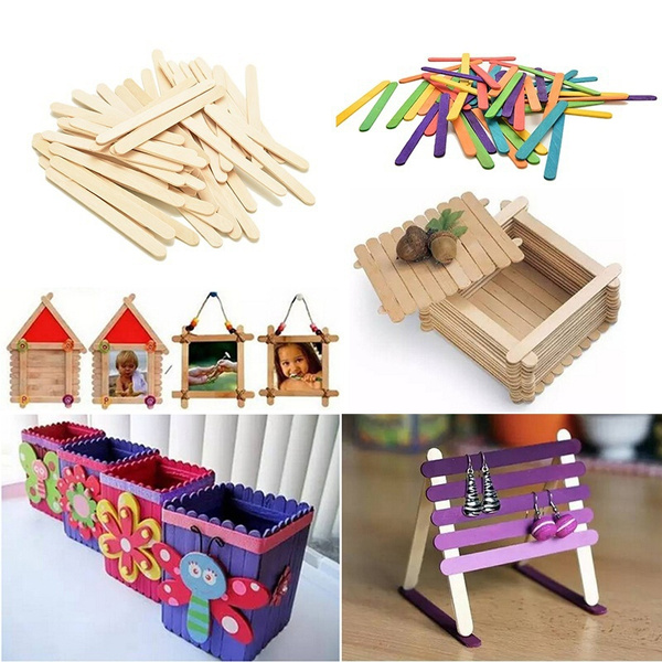 50 Pcs Wooden Popsicle Sticks for Party Kids DIY Crafts Ice Cream Pops  Making Puzzle Toy Gift
