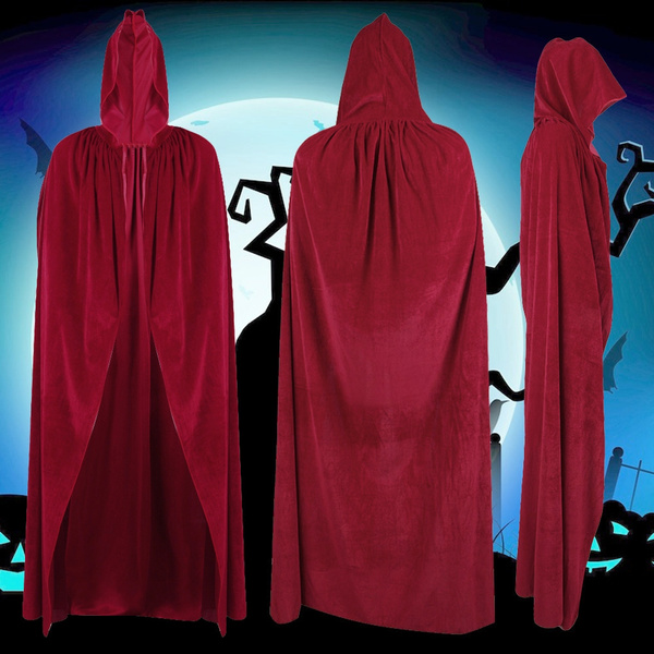 Halloween Witch Velvet Cloak Red Adult Hooded Cape Wedding Robe Costume Party New Wish