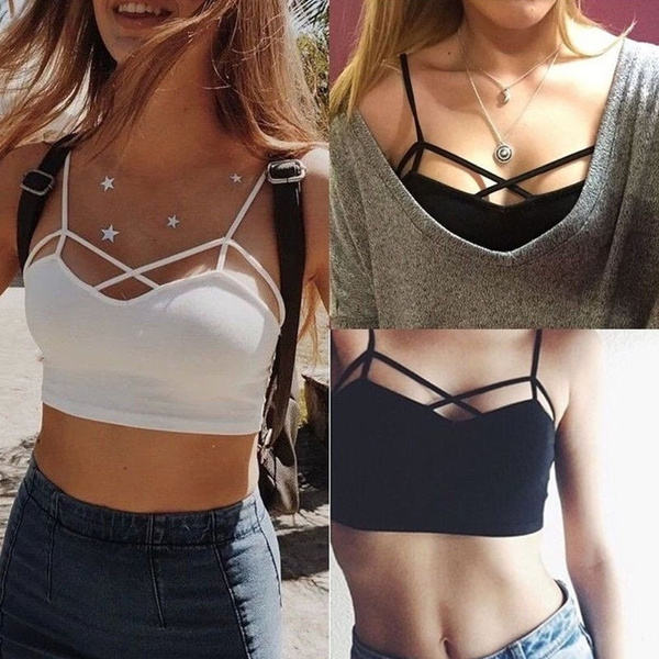 Hot Girl' Cut Out Bra Crop Bustier Bralette Corset Tops Strappy