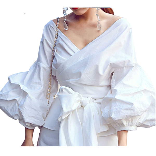 ladies white ruffle blouse