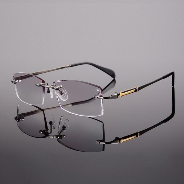 Eyeglass Frames for Men Titanium Rimless Cutting Lenes with Diamond YS ...