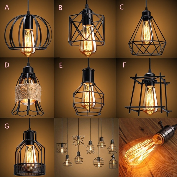 E27 Industrial Hanging Pendant Light Ceiling Metal Cage Lamp Shade Fixture Home 