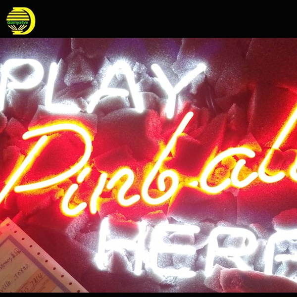 17"X14" Play Pinball Here Game Room Real Glass Neon Light Sign Beer Bar Sign 