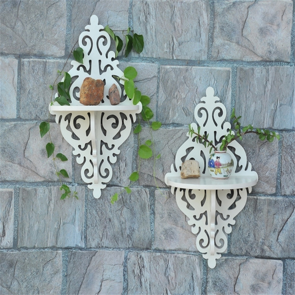 White Filigree Style Wall Shelf Shabby Chic Simple Candle Home Decoration Holder Wish