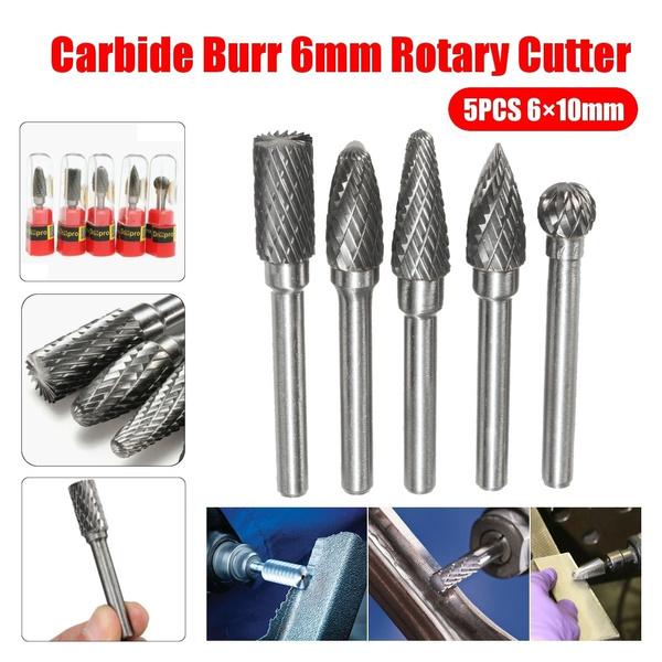 5pcs Tungsten Steel Carbide Burs Rotary Files Drill Bit Burr Grinder Cutter 6mm 