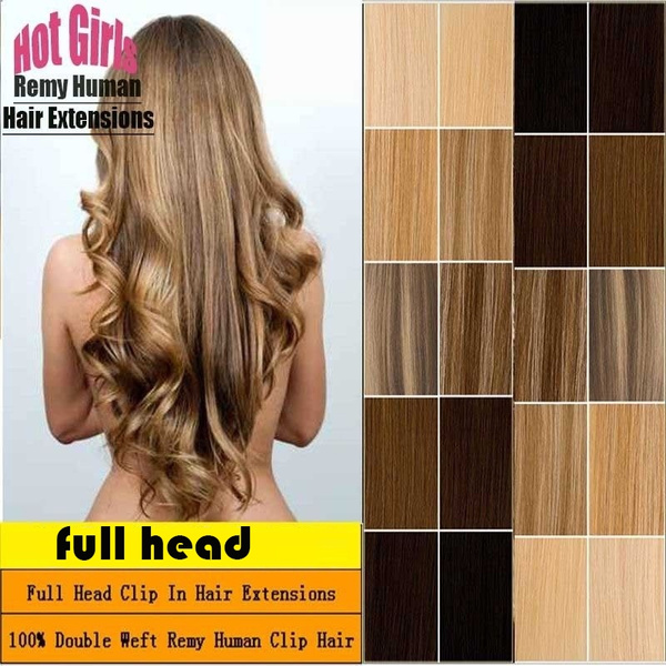 Extra Thick Clip In Remy Human Hair Extensions Full Head Double Weft(Can Be  Curly Dye Washed) 160g | Wish