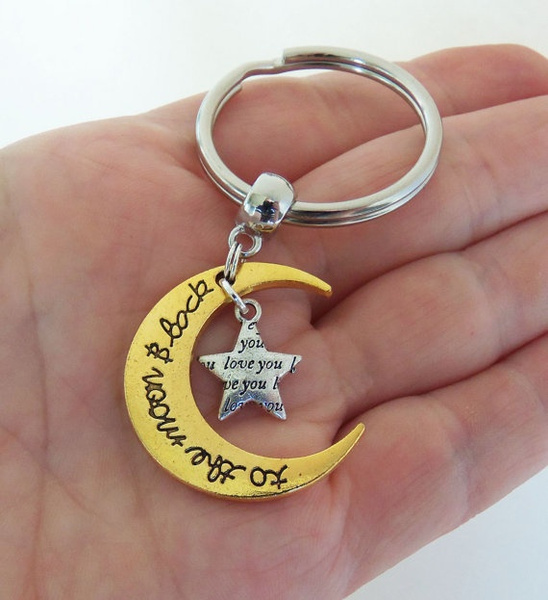 Moon Keyring, Moon Keychain, Moon Star Keyring, Moon and Star Gift