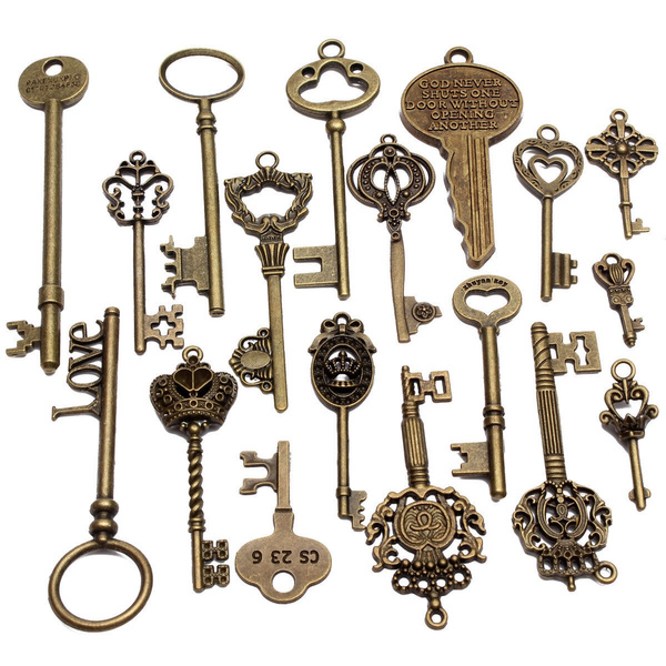 13Pcs Antique Vintage VTG Old Look Skeleton Keys Bronze Steampunk Pendants 