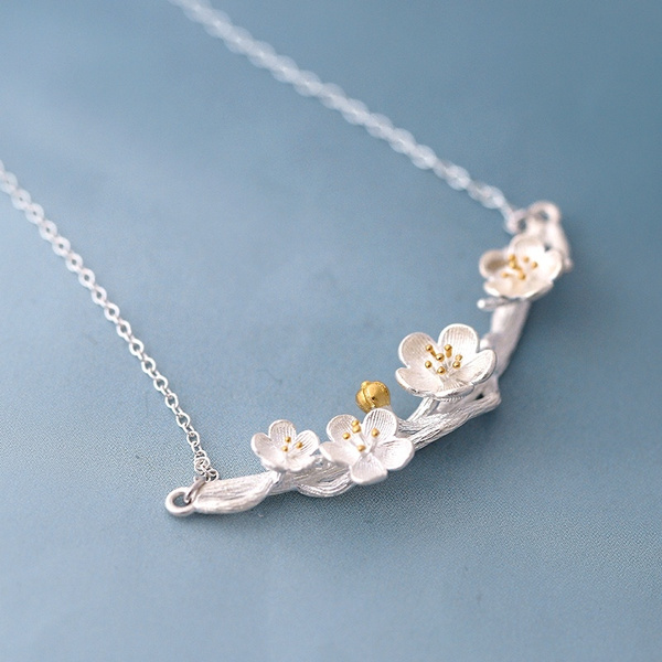 Gold Cherry Blossom Branch Necklace