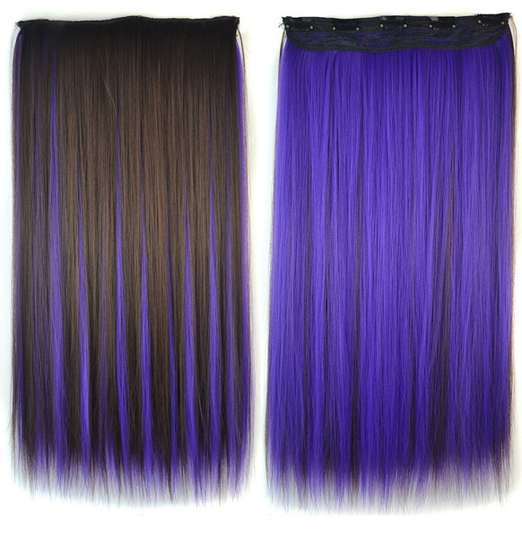 Women Hair Extensions Brown Purple High Tempreture Natural