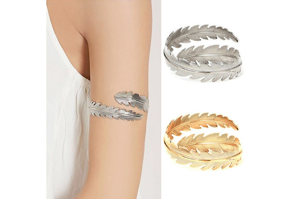 Hyperbole Vintage Leaf Feather Upper Arm Cuff Bangle Bracelet Egypt  Cleopatra Arm Band Pulseras Party Jewelry Christmas Accessory Gift