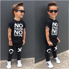 Toddler Kids Baby Boy Outfits Clothes No pain no gain T-shirt Top+Pants 2pcs Set Sz 1-6T