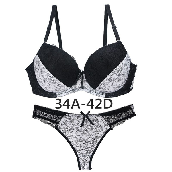 French Brand Soutien-gorge Sexy Lace Bra Panty Set Floral Print Underwired  Push Up Bra Set Plus Size 34A-42D