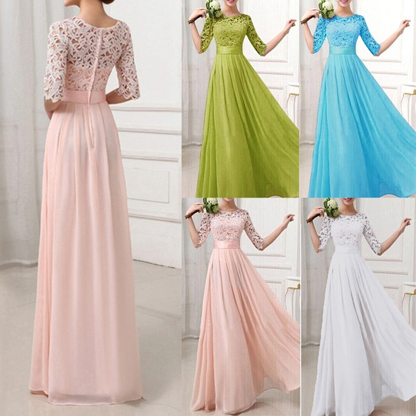 Fashion Women Dress Lace Chiffon Half Sleeve Slim Maxi Long Gown Elegant Princess Evening Party One Piece Elegant Style Bridesmaid Dresses Plus Size S 5xl Wish