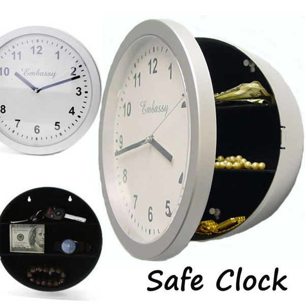 Oumij Wall Clock,Hidden Secret Wall Clock Safe Container Box for Money Stash Jewelry Valuables Cash Storage