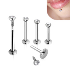 Crystal Diamond Lip Ring Studs 16 Gauge Silver Surgical Steel Labret Ring Monroe Lip Bar Body Piercing Jewelry(size: 6mm/8mm/10mm)