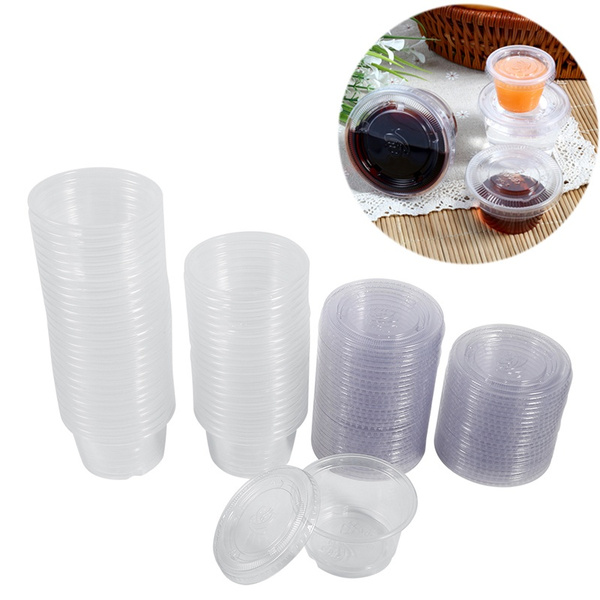 50 pcs Clear Plastic Smoothly Condiment Sauce Disposable Cups With Lids 