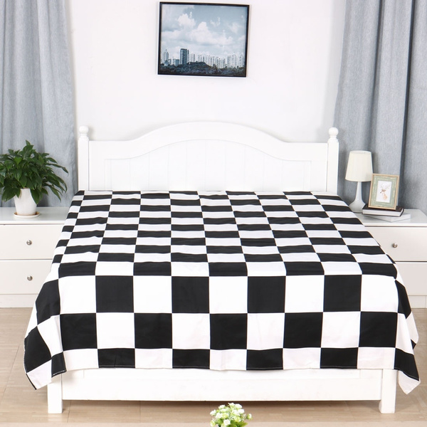 Classical Black & white Square Grid Cotton 3pcs Flat Sheet + Pillow ...