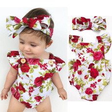 Newborn Baby Girls Clothes Flower Jumpsuit Romper Bodysuit + Headband Outfits C