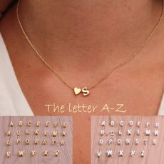 26 Letters Long Sweater Chain Choker Necklaces Tiny Love Heart Pendants for Women Collier Lovers Gift Color: Silver, Gold