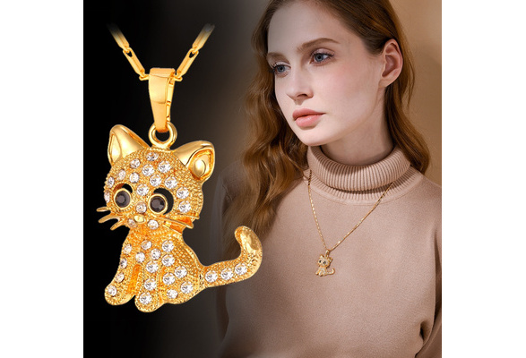 18K Gold Plated Cute Cat Kitten Pendant Necklace Platinum Plated