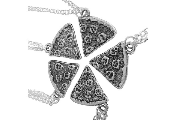 Art Attack Silvertone Whole 5 Pizza Pie Pepperoni Lover Best Friends  Forever BFF Matching Quintet Pendant Necklace Gift Set