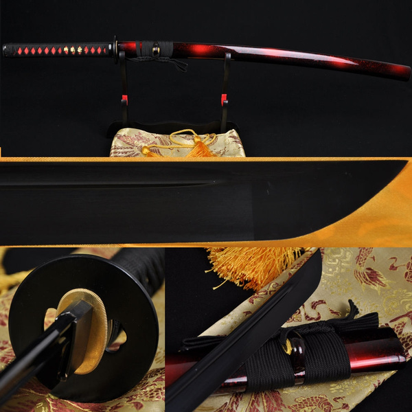 FULL BLACK STEEL FULL TANG BLADE HANDMADE Japanese SAMURAI KATANA SWORD SHARP 