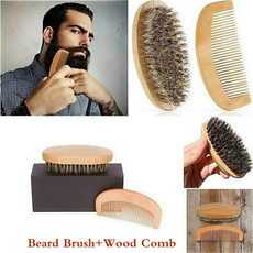 Men Natural Boar Bristle Beard Brush and Mustache Comb Kit Handmade