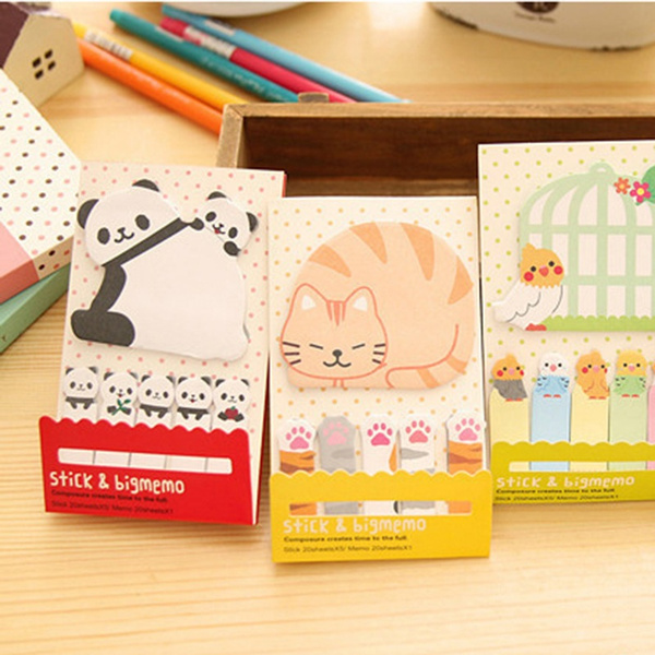 2 Pcs Animal Cat Panda Bird Cute Kawaii Sticky Notes Post It Memo Pad ...