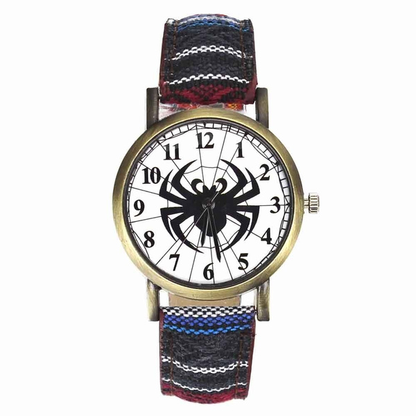Novelty Design Black Spider Web Dial Outdoor Sport Denim Strap Wrist ...