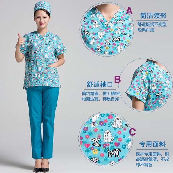 Women's Cute Printed V-Neck Scrub Tops / Medical Nursing Uniform