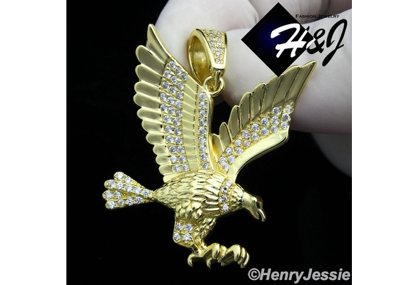 MEN 925 STERLING SILVER LAB DIAMOND ICED OUT BLING 3D EAGLE CHARM PENDANT*ASP149