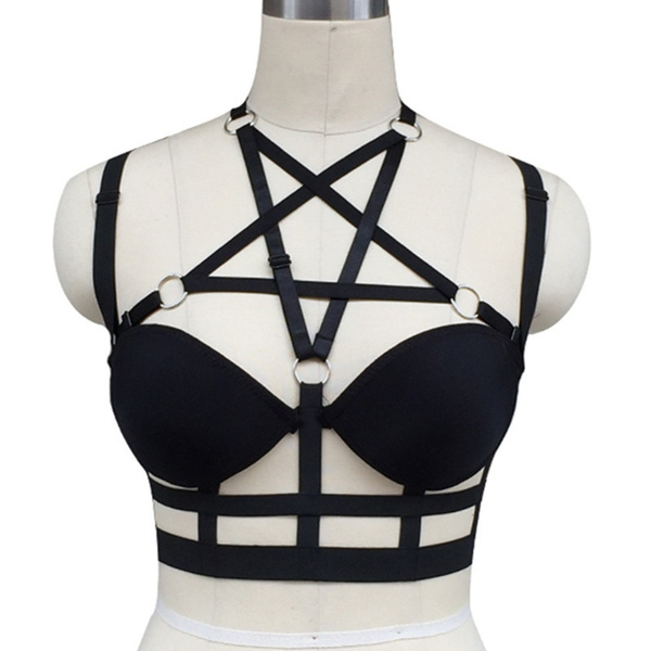 Pentagram Harness Strappy Bra Cage Tops Elastic Body Harness Goth Lingerie  Harajuku Burlesque Bra Bodycage Burlsque Dominatrix Bra