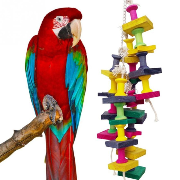 Wooden Colorful Parrot Toys Macaw Cage Chew Bird Toys For Parrots Pet
