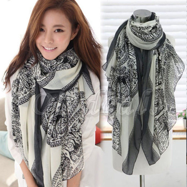 Womens Ladies Printed Cotton Warm Long Scarf Stole Shawl Wrap Soft Voile Scarves