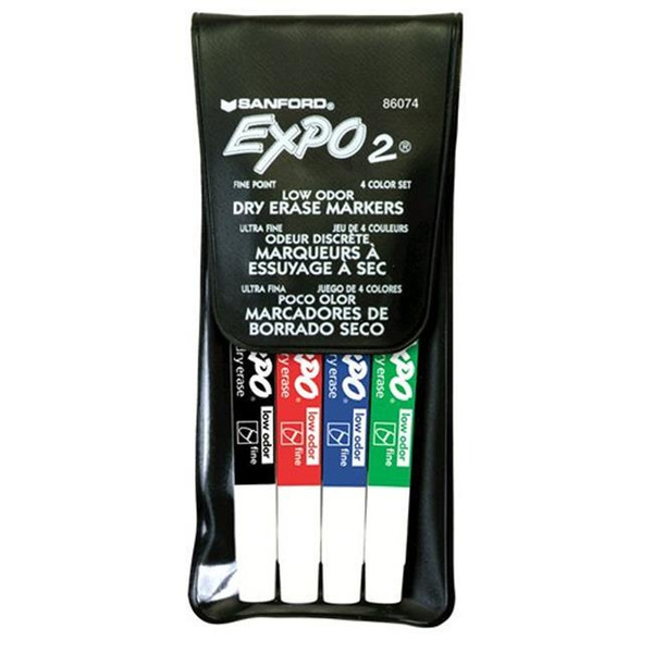 Newell Corporation SAN86074 Expo2 Low Odor Dry Erase 4 Color Marker Set  Fine Tip