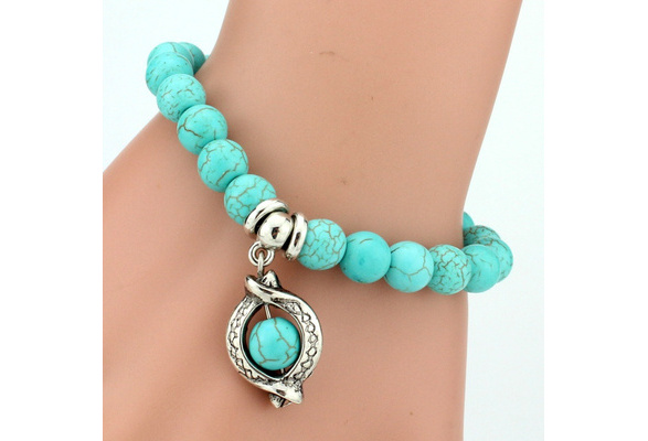 Chic Boho Femme rétro Vintage Naturel Turquoise Tibetan Silver Bracelet manchette