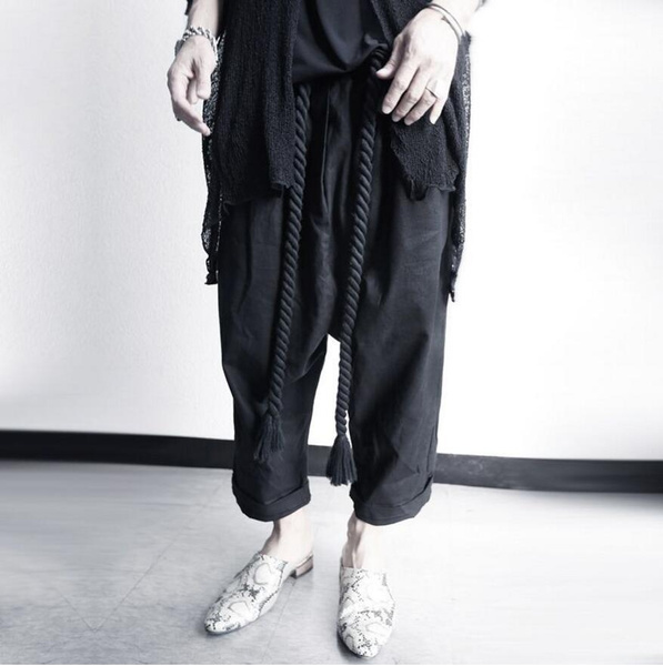 2017 Harajuk Gothic Rock Black Mens Dress Linen Pants Hip Hop Drop