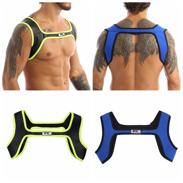 MSemis Mens Neoprene Chest Harness Gym Sports Shoulder Supports Braces Protective Braces